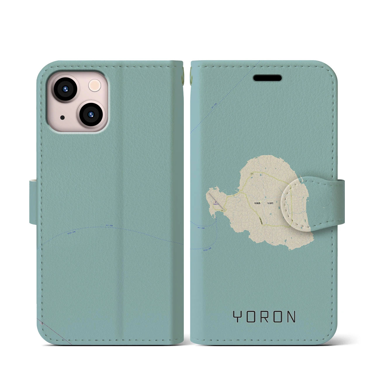 【与論(鹿児島県)】地図柄iPhoneケース(手帳タイプ)ナチュラル・iPhone 13 mini 用