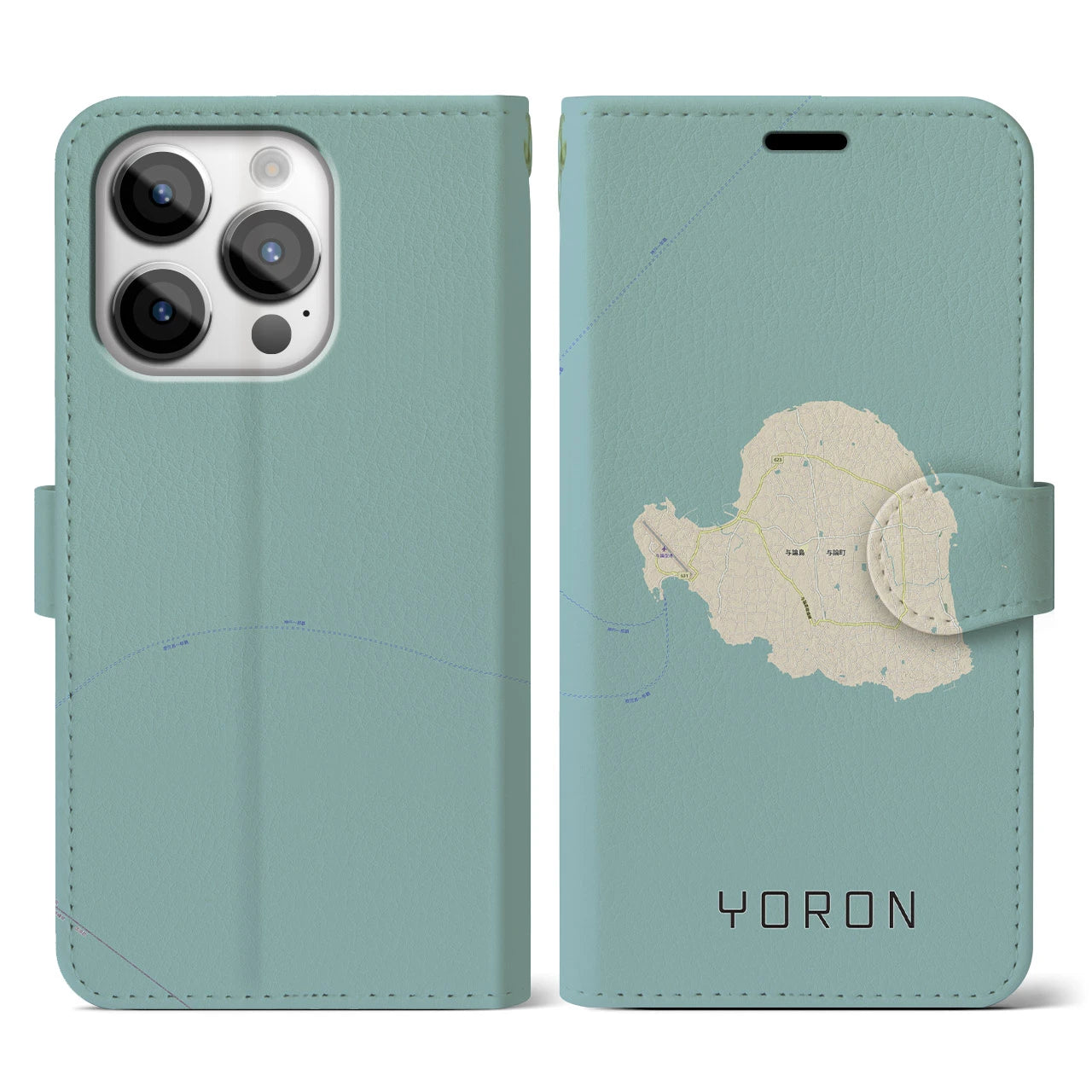 【与論(鹿児島県)】地図柄iPhoneケース(手帳タイプ)ナチュラル・iPhone 14 Pro 用