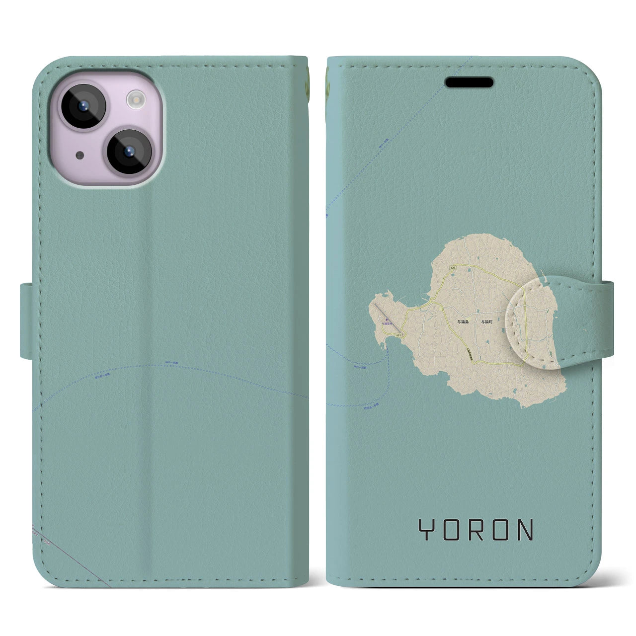 【与論(鹿児島県)】地図柄iPhoneケース(手帳タイプ)ナチュラル・iPhone 14 用