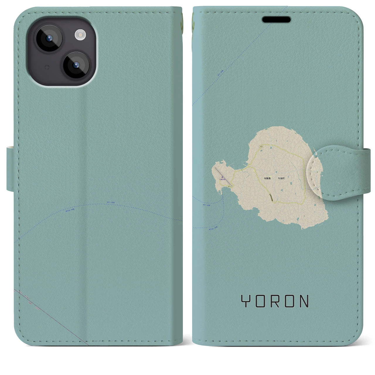 【与論(鹿児島県)】地図柄iPhoneケース(手帳タイプ)ナチュラル・iPhone 14 Plus 用