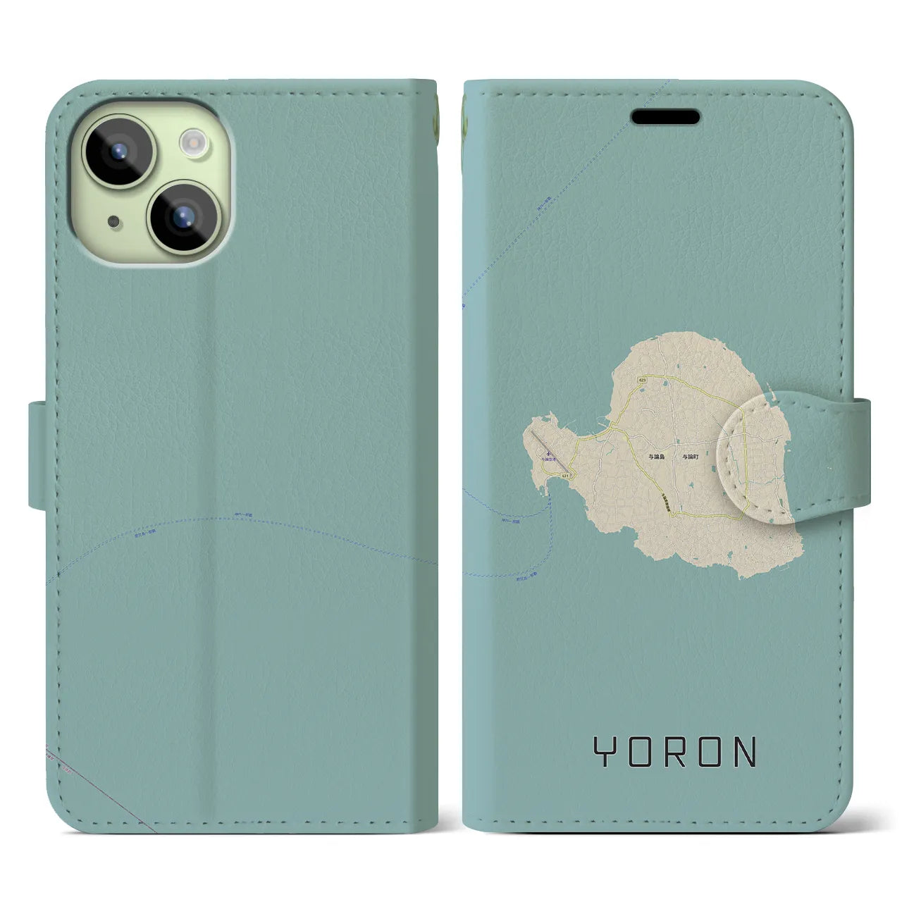 【与論(鹿児島県)】地図柄iPhoneケース(手帳タイプ)ナチュラル・iPhone 15 用