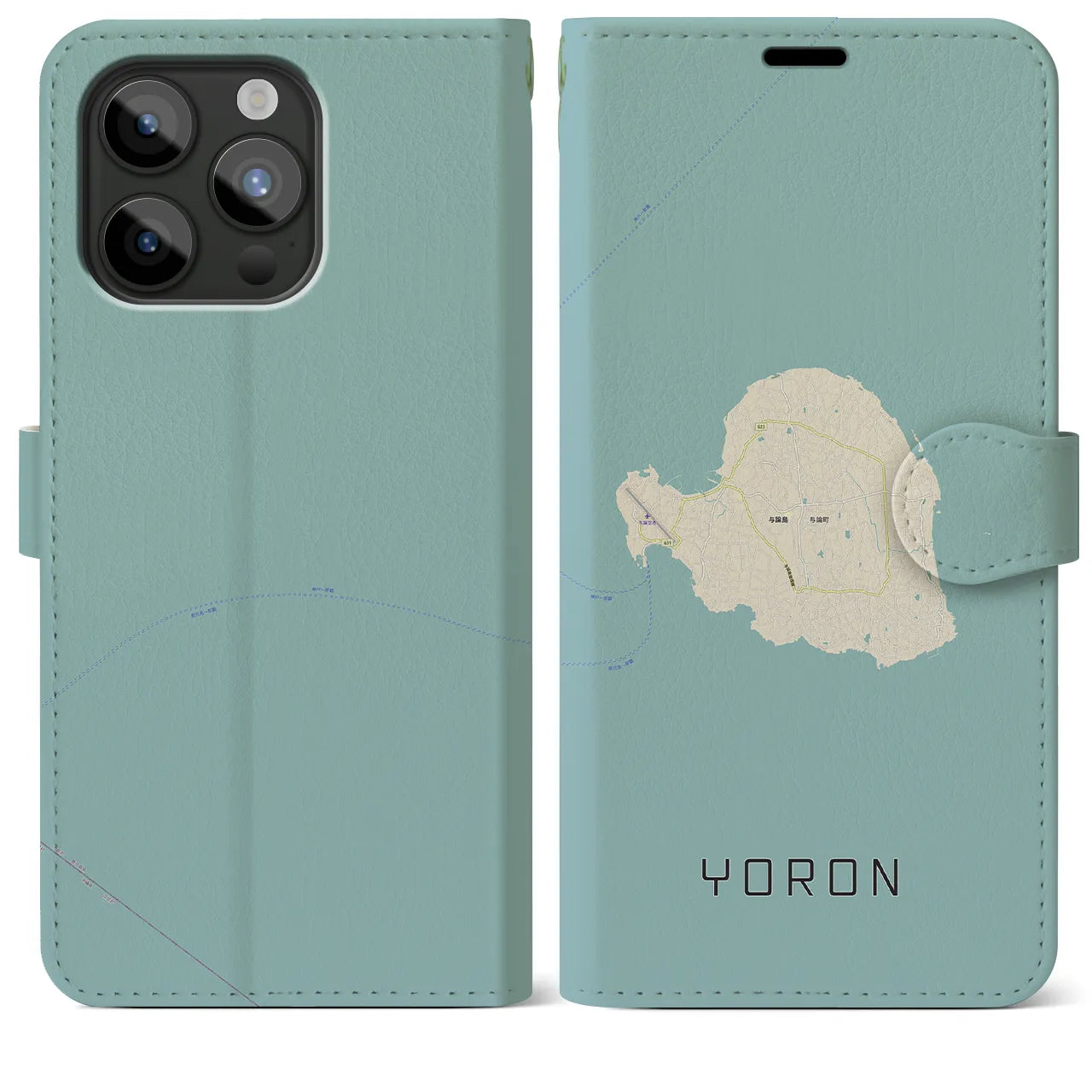【与論(鹿児島県)】地図柄iPhoneケース(手帳タイプ)ナチュラル・iPhone 15 Pro Max 用