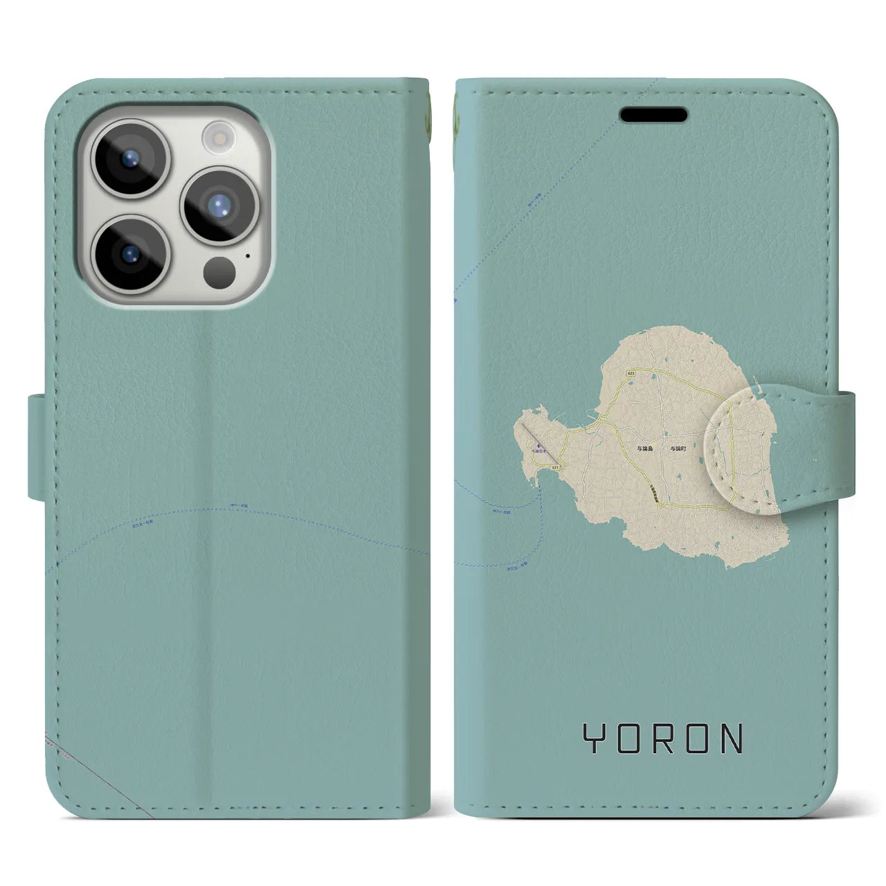 【与論(鹿児島県)】地図柄iPhoneケース(手帳タイプ)ナチュラル・iPhone 15 Pro 用