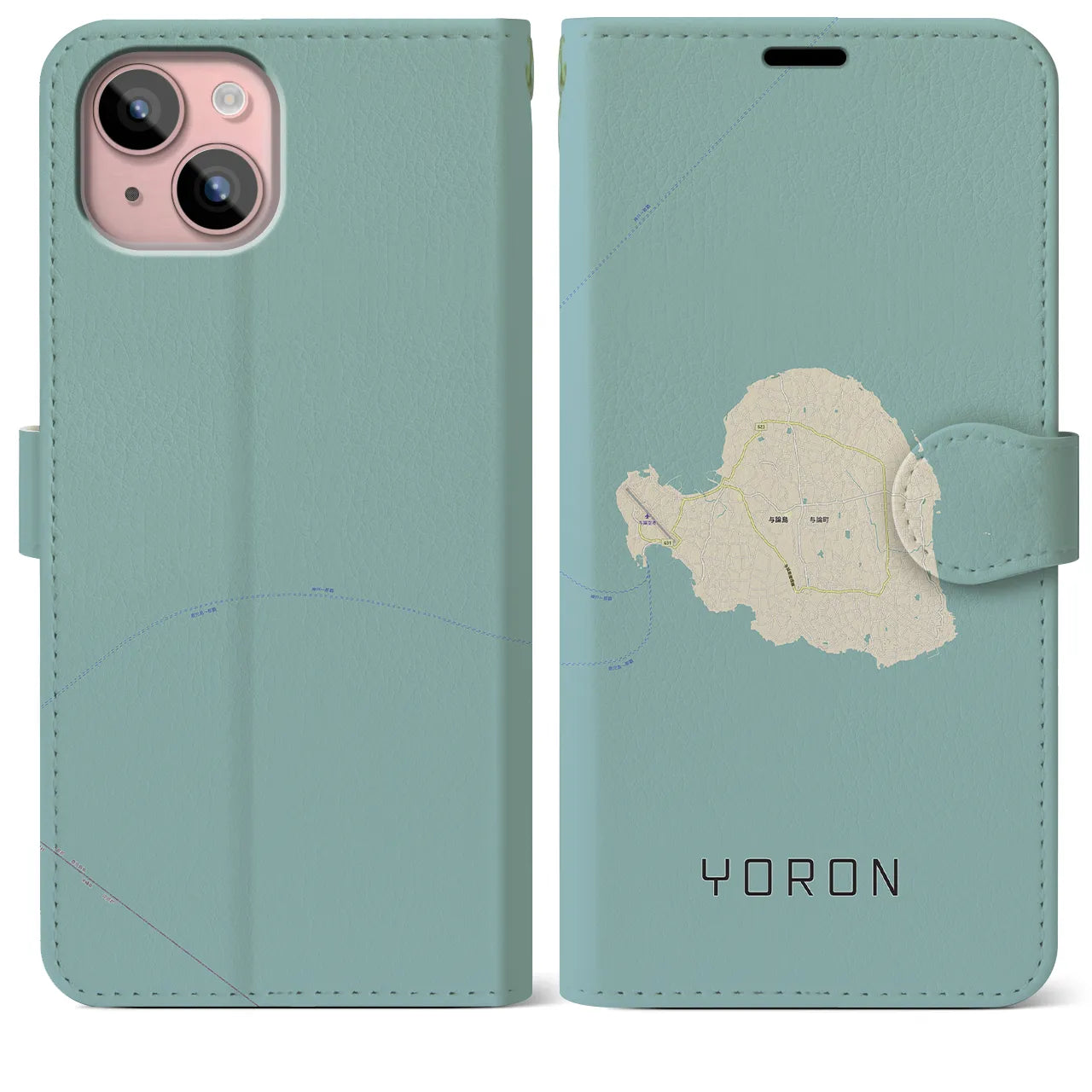 【与論(鹿児島県)】地図柄iPhoneケース(手帳タイプ)ナチュラル・iPhone 15 Plus 用
