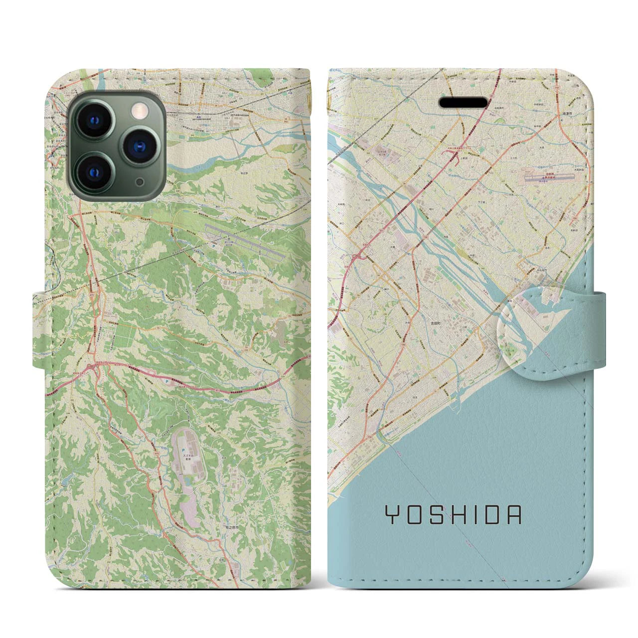 【吉田(静岡県)】地図柄iPhoneケース(手帳タイプ)ナチュラル・iPhone 11 Pro 用