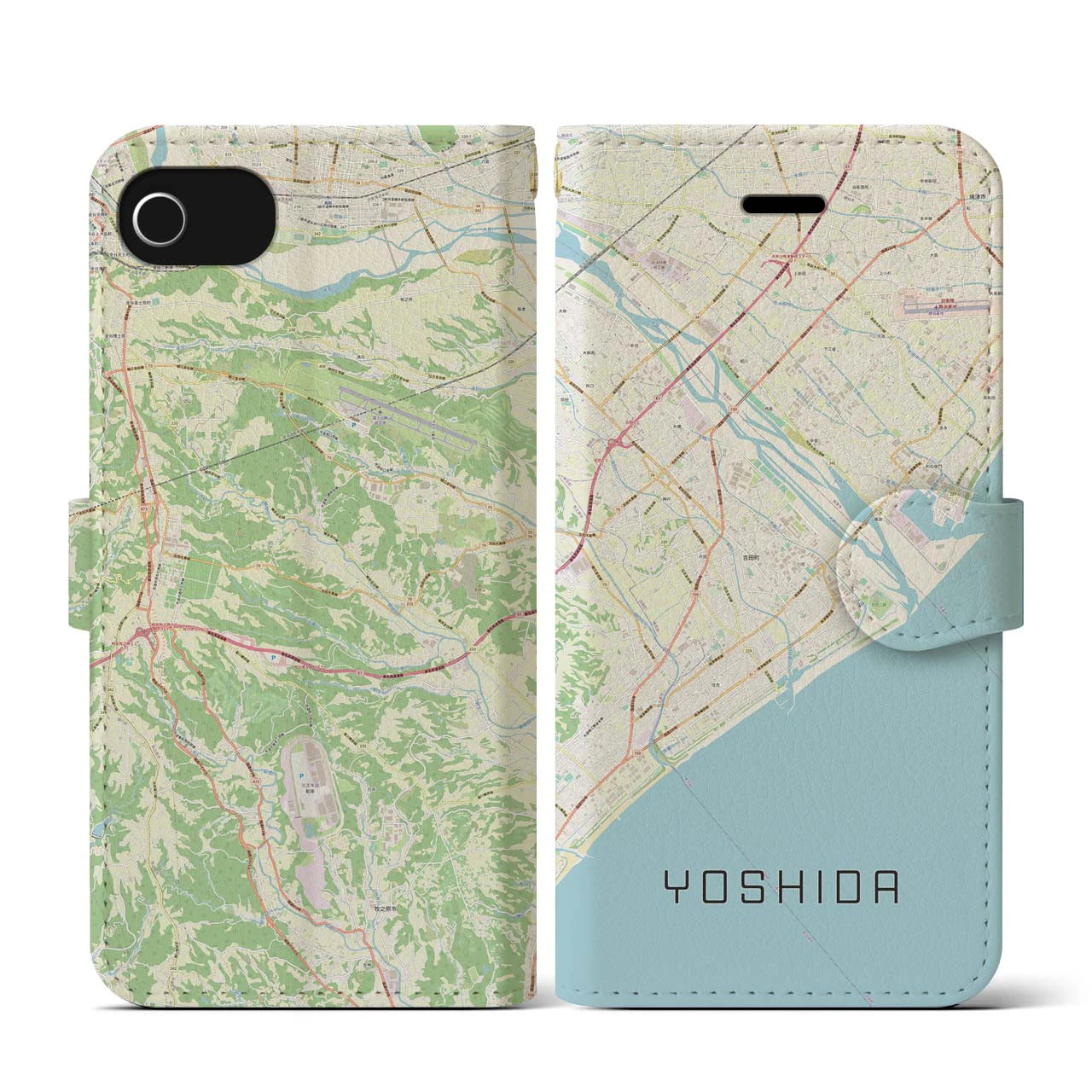 【吉田(静岡県)】地図柄iPhoneケース(手帳タイプ)ナチュラル・iPhone SE(第3 / 第2世代) / 8 / 7 / 6s / 6 用