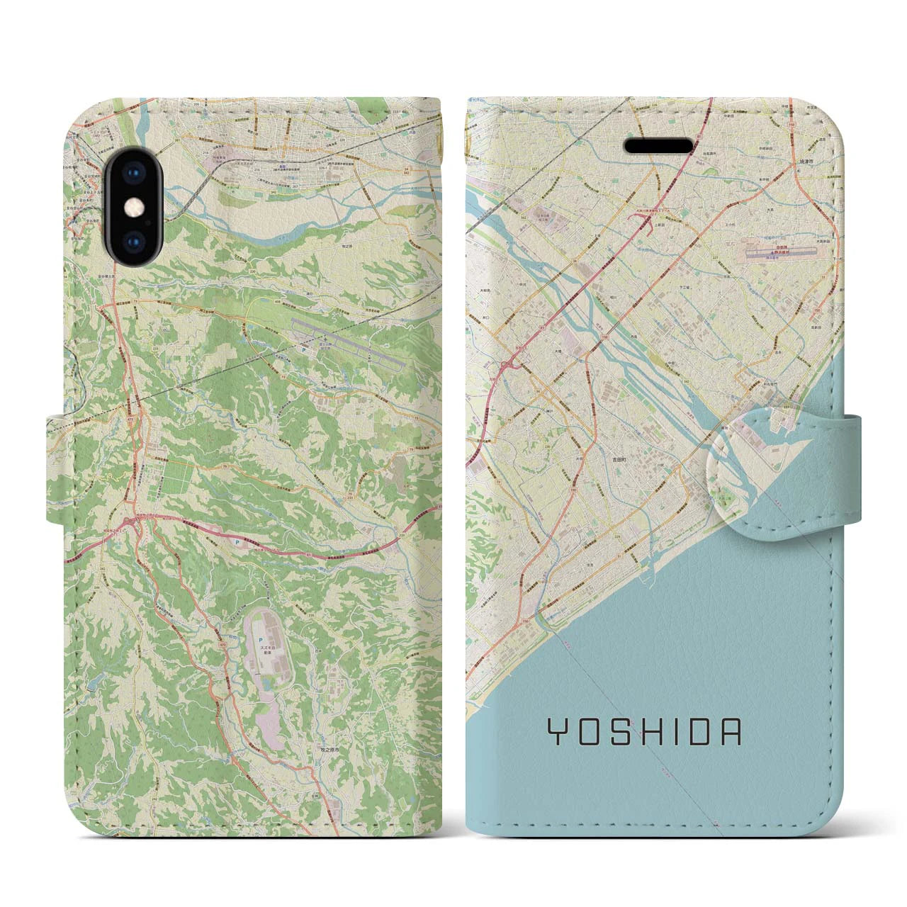 【吉田(静岡県)】地図柄iPhoneケース(手帳タイプ)ナチュラル・iPhone XS / X 用