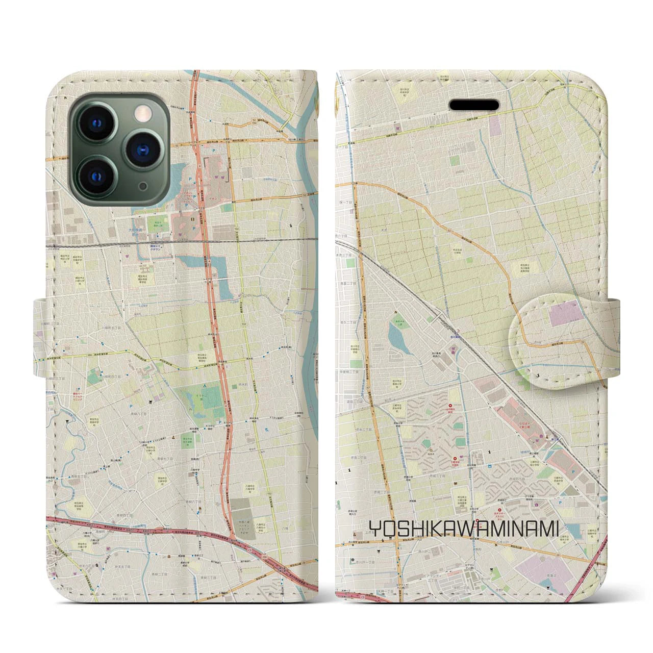 【吉川美南(埼玉県)】地図柄iPhoneケース(手帳タイプ)ナチュラル・iPhone 11 Pro 用