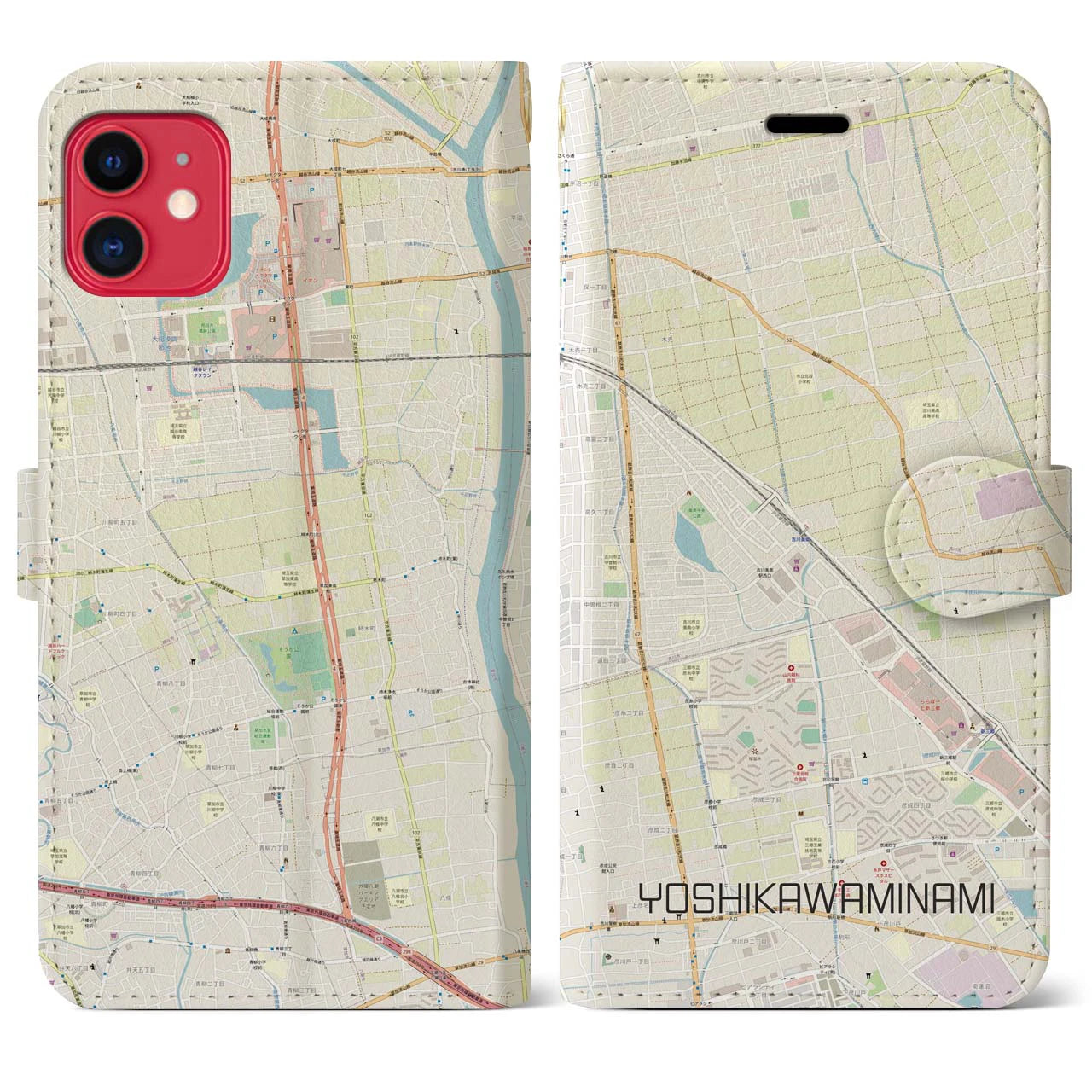 【吉川美南(埼玉県)】地図柄iPhoneケース(手帳タイプ)ナチュラル・iPhone 11 用
