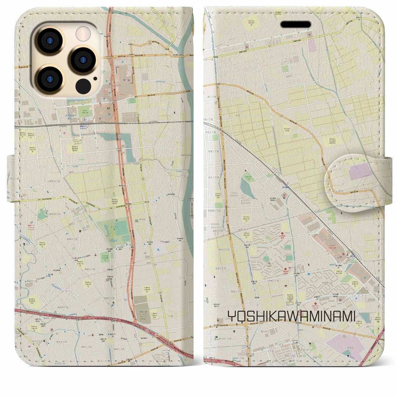 【吉川美南(埼玉県)】地図柄iPhoneケース(手帳タイプ)ナチュラル・iPhone 12 Pro Max 用