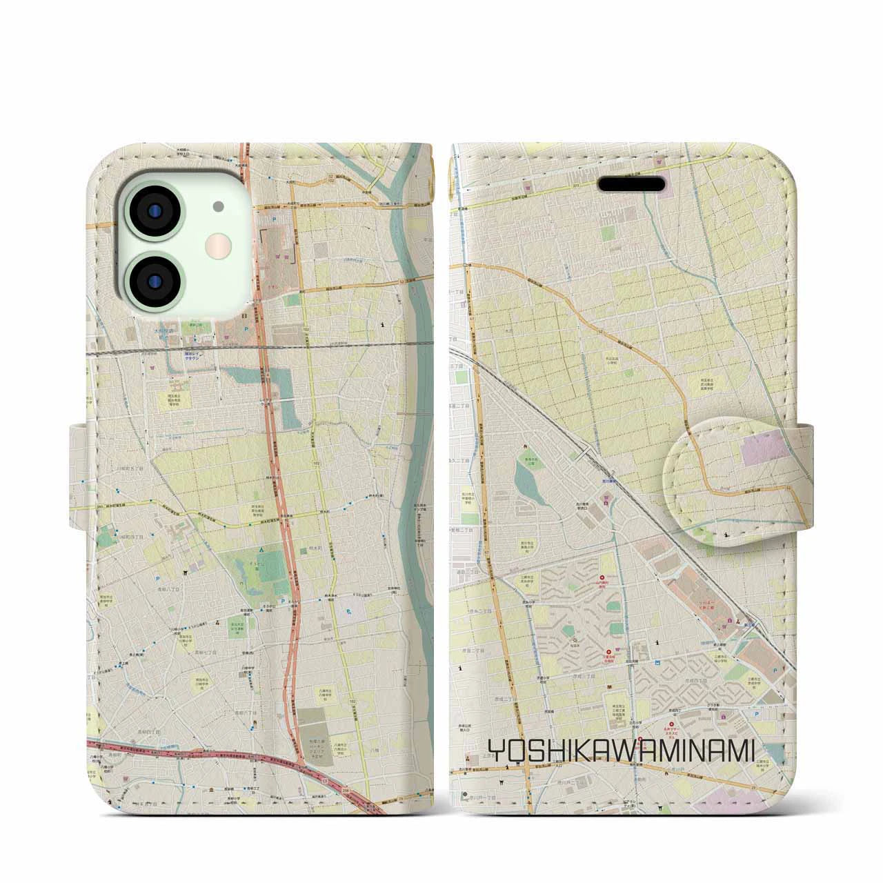 【吉川美南(埼玉県)】地図柄iPhoneケース(手帳タイプ)ナチュラル・iPhone 12 mini 用