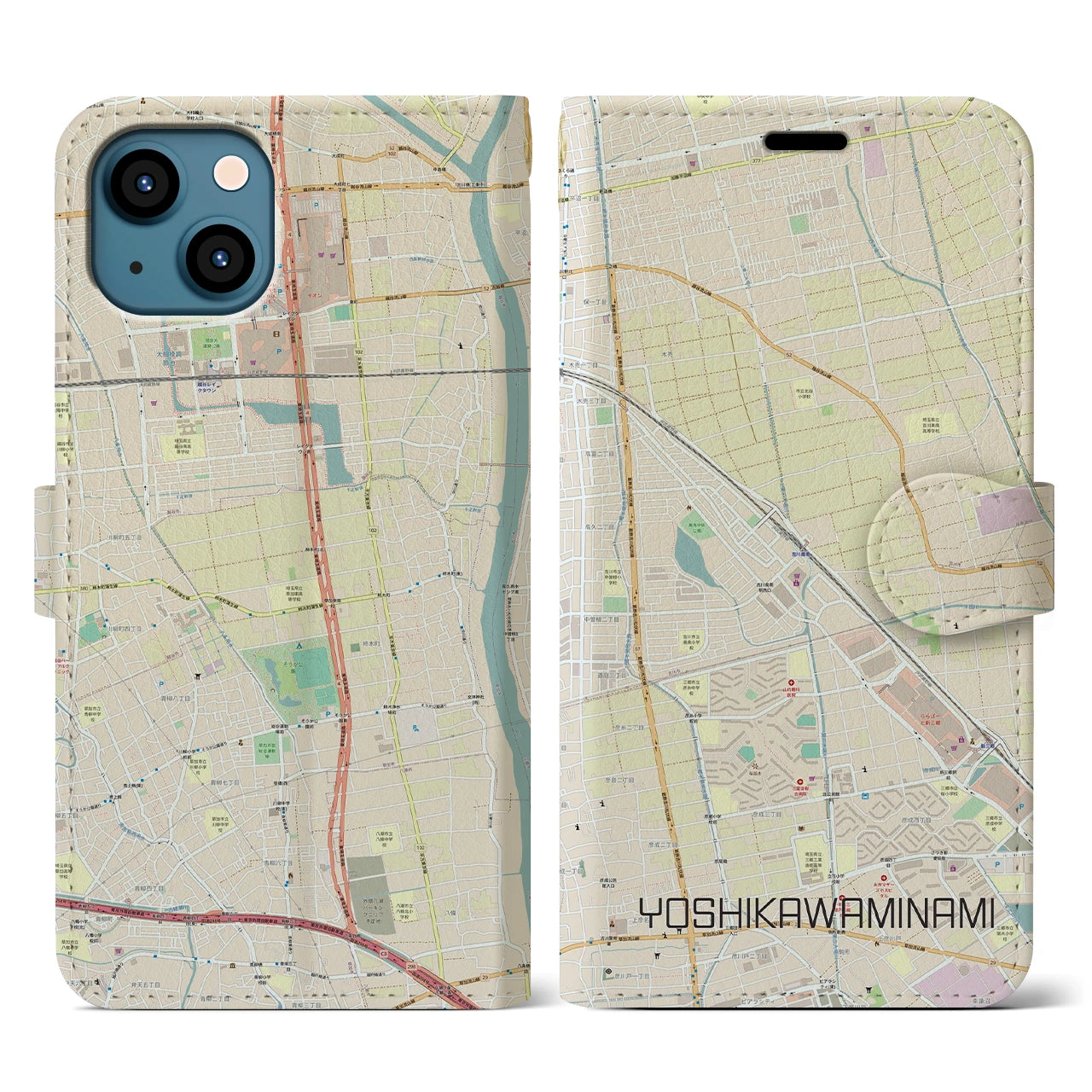 【吉川美南(埼玉県)】地図柄iPhoneケース(手帳タイプ)ナチュラル・iPhone 13 Pro 用