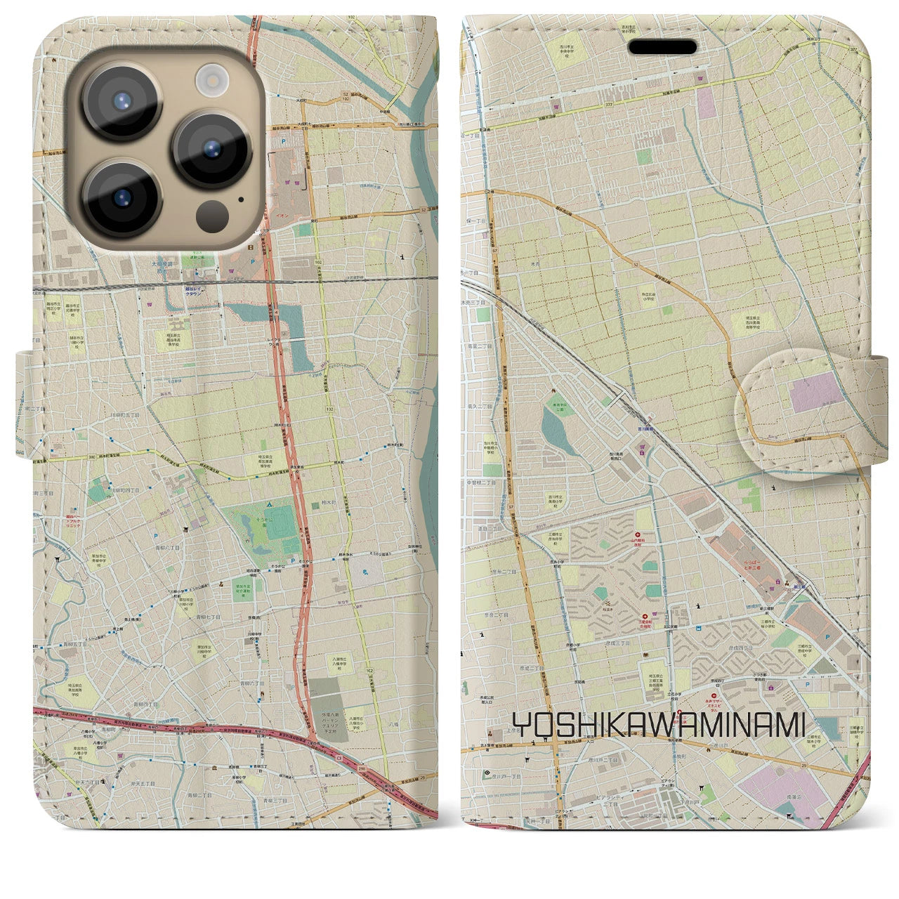 【吉川美南(埼玉県)】地図柄iPhoneケース(手帳タイプ)ナチュラル・iPhone 14 Pro Max 用