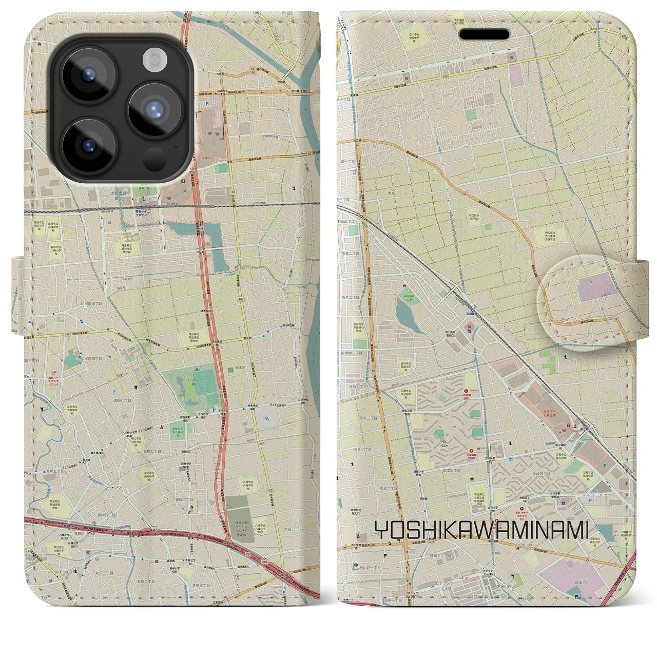 【吉川美南(埼玉県)】地図柄iPhoneケース(手帳タイプ)ナチュラル・iPhone 15 Pro Max 用