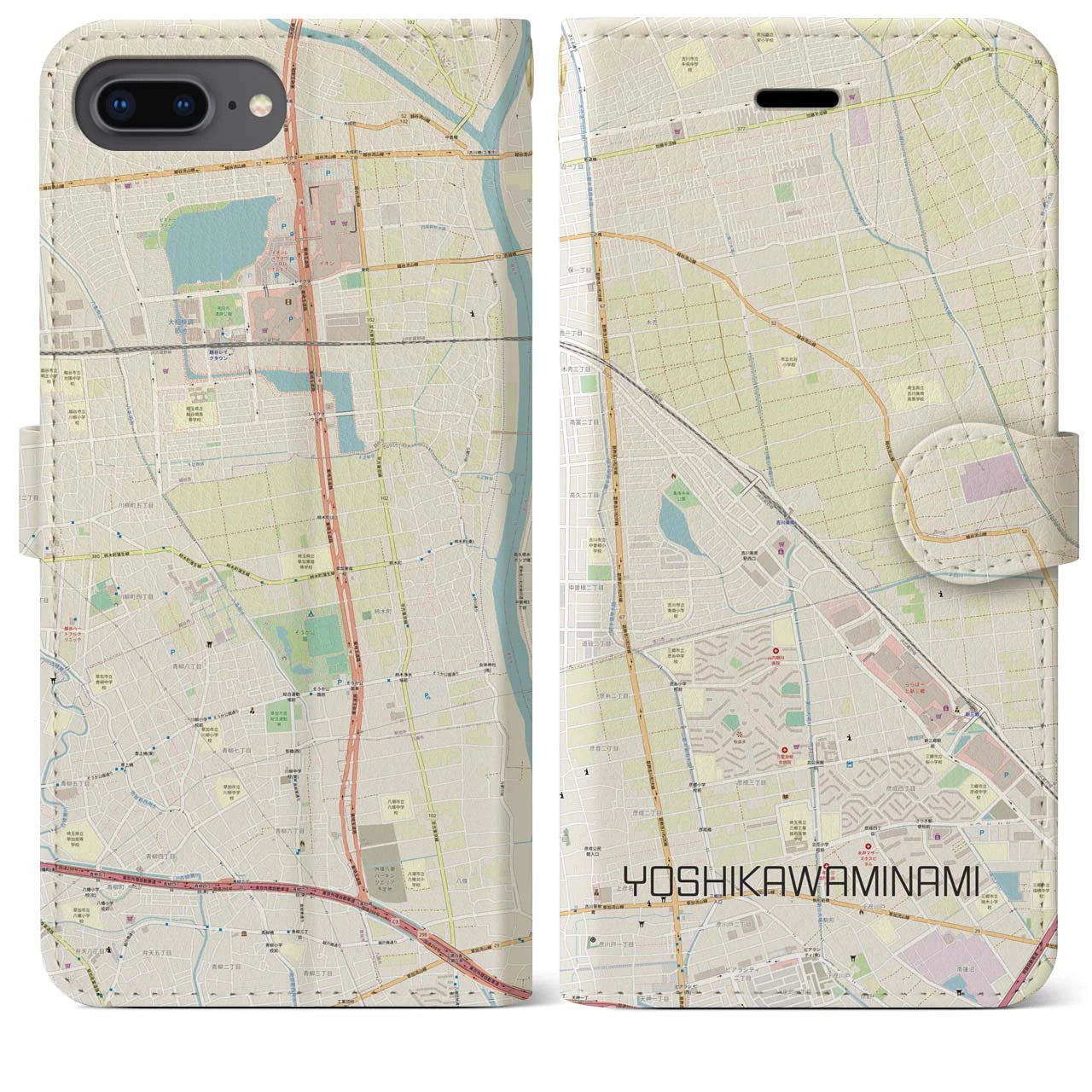 【吉川美南(埼玉県)】地図柄iPhoneケース(手帳タイプ)ナチュラル・iPhone 8Plus /7Plus / 6sPlus / 6Plus 用