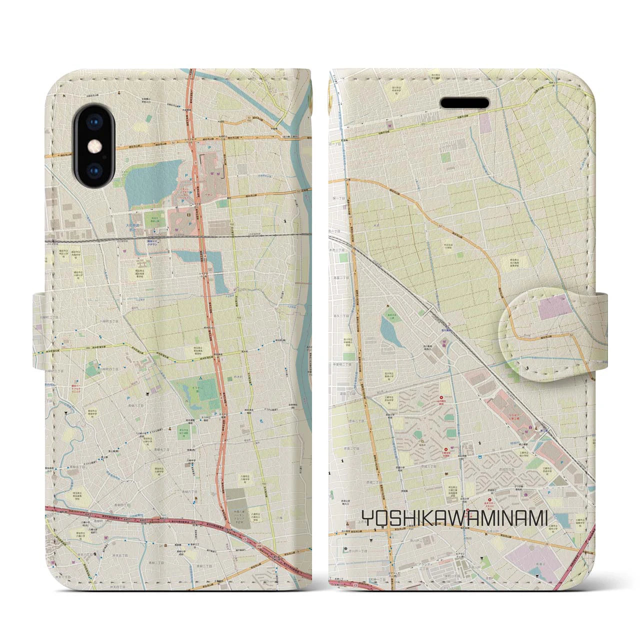 【吉川美南(埼玉県)】地図柄iPhoneケース(手帳タイプ)ナチュラル・iPhone XS / X 用