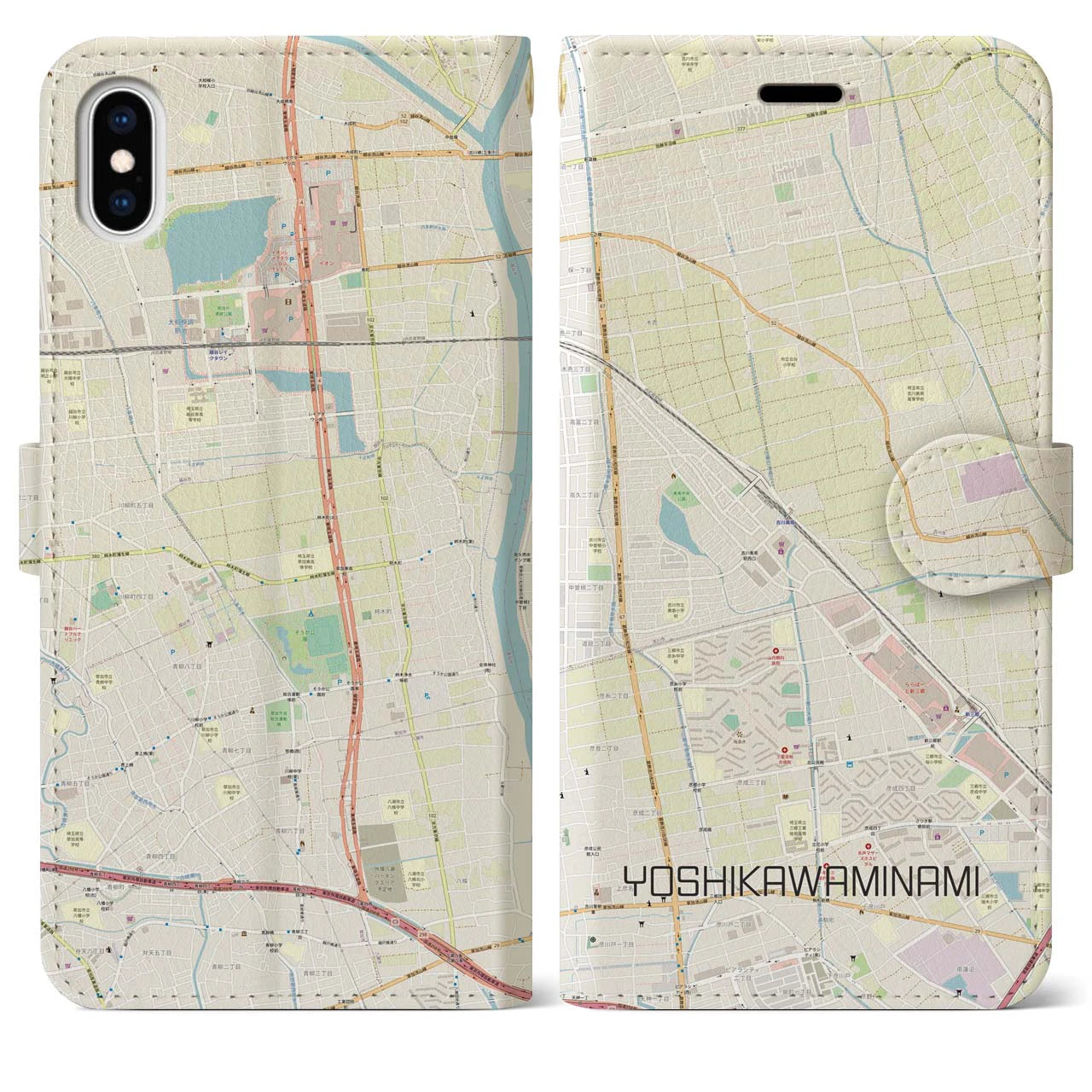 【吉川美南(埼玉県)】地図柄iPhoneケース(手帳タイプ)ナチュラル・iPhone XS Max 用