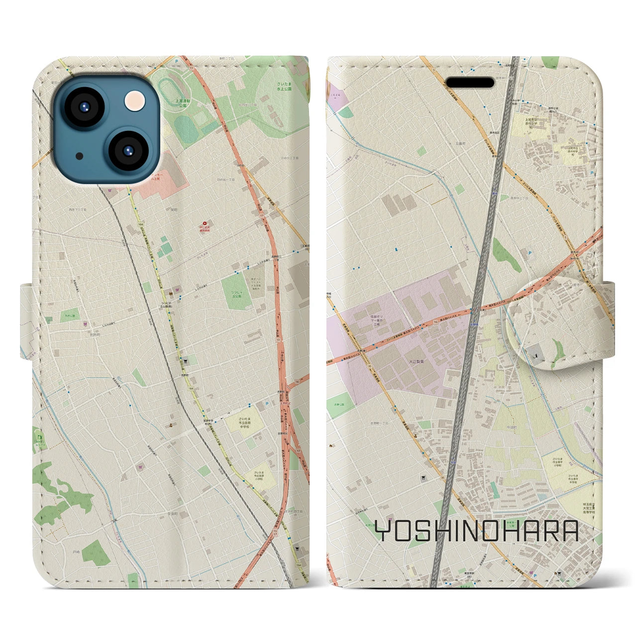 【吉野原(埼玉県)】地図柄iPhoneケース(手帳タイプ)ナチュラル・iPhone 13 Pro 用