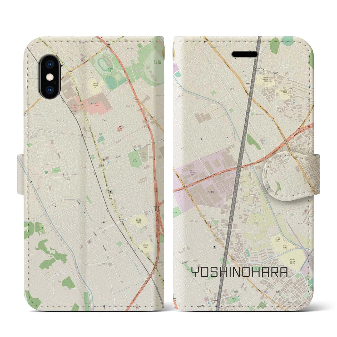 【吉野原(埼玉県)】地図柄iPhoneケース(手帳タイプ)ナチュラル・iPhone XS / X 用