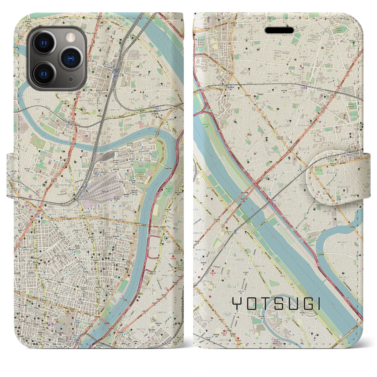 【四ツ木(東京都)】地図柄iPhoneケース(手帳タイプ)ナチュラル・iPhone 11 Pro Max 用