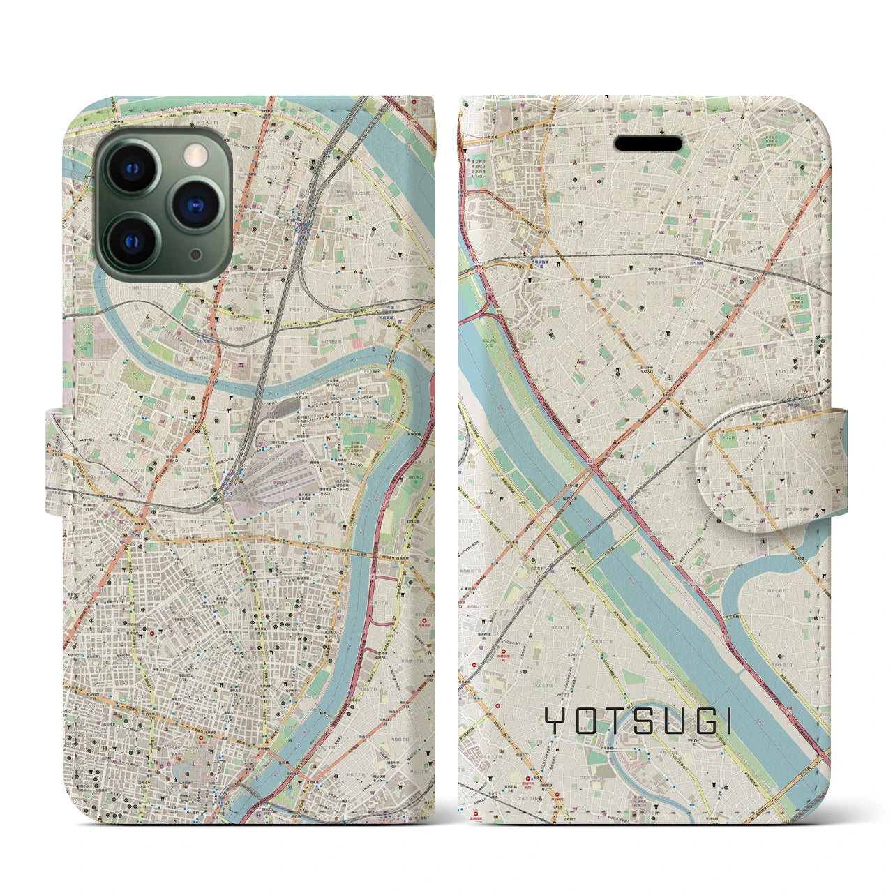 【四ツ木(東京都)】地図柄iPhoneケース(手帳タイプ)ナチュラル・iPhone 11 Pro 用