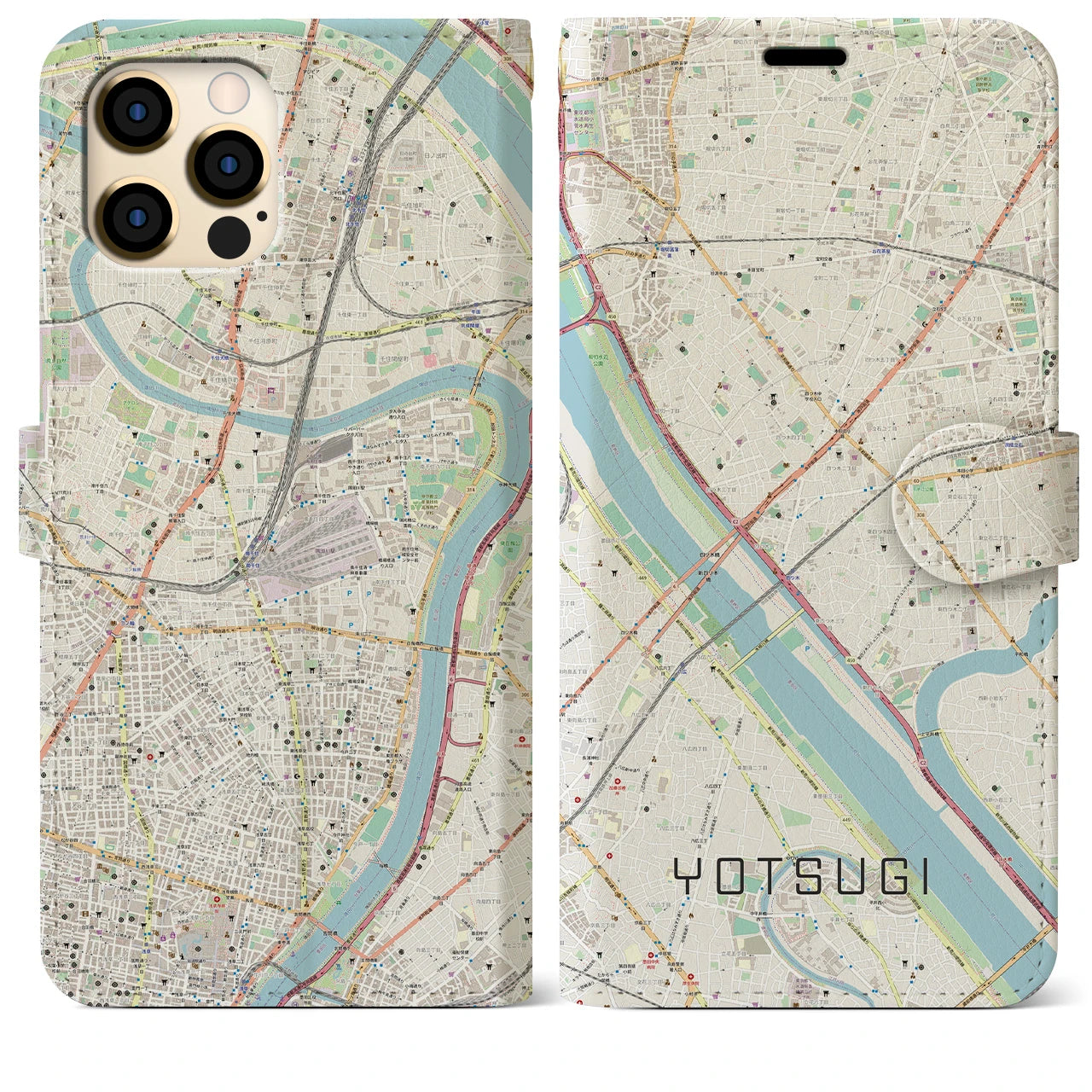 【四ツ木(東京都)】地図柄iPhoneケース(手帳タイプ)ナチュラル・iPhone 12 Pro Max 用