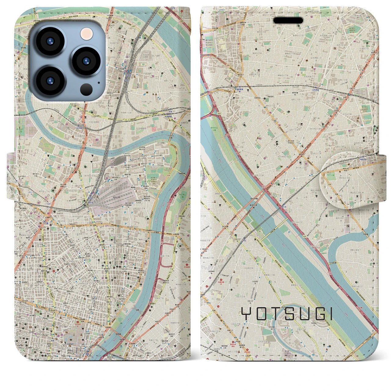【四ツ木(東京都)】地図柄iPhoneケース(手帳タイプ)ナチュラル・iPhone 13 Pro Max 用