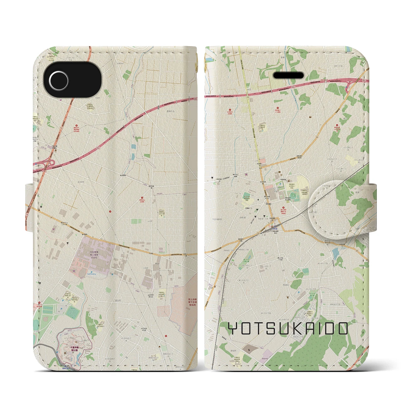【四街道(千葉県)】地図柄iPhoneケース(手帳タイプ)ナチュラル・iPhone SE(第3 / 第2世代) / 8 / 7 / 6s / 6 用
