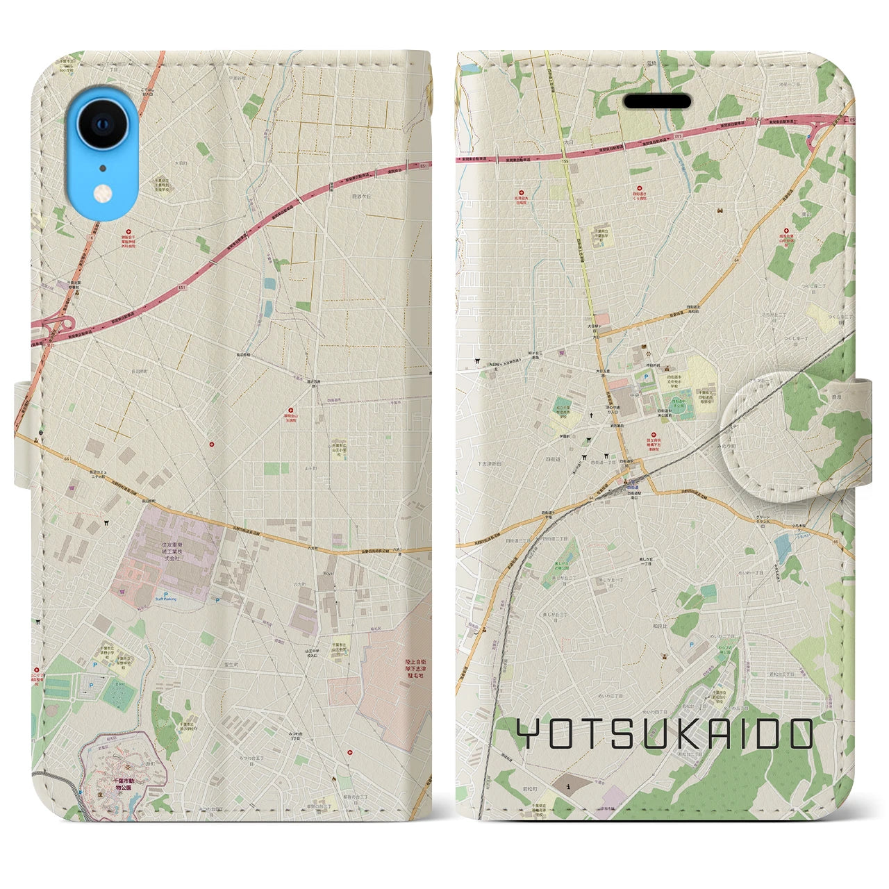 【四街道(千葉県)】地図柄iPhoneケース(手帳タイプ)ナチュラル・iPhone XR 用