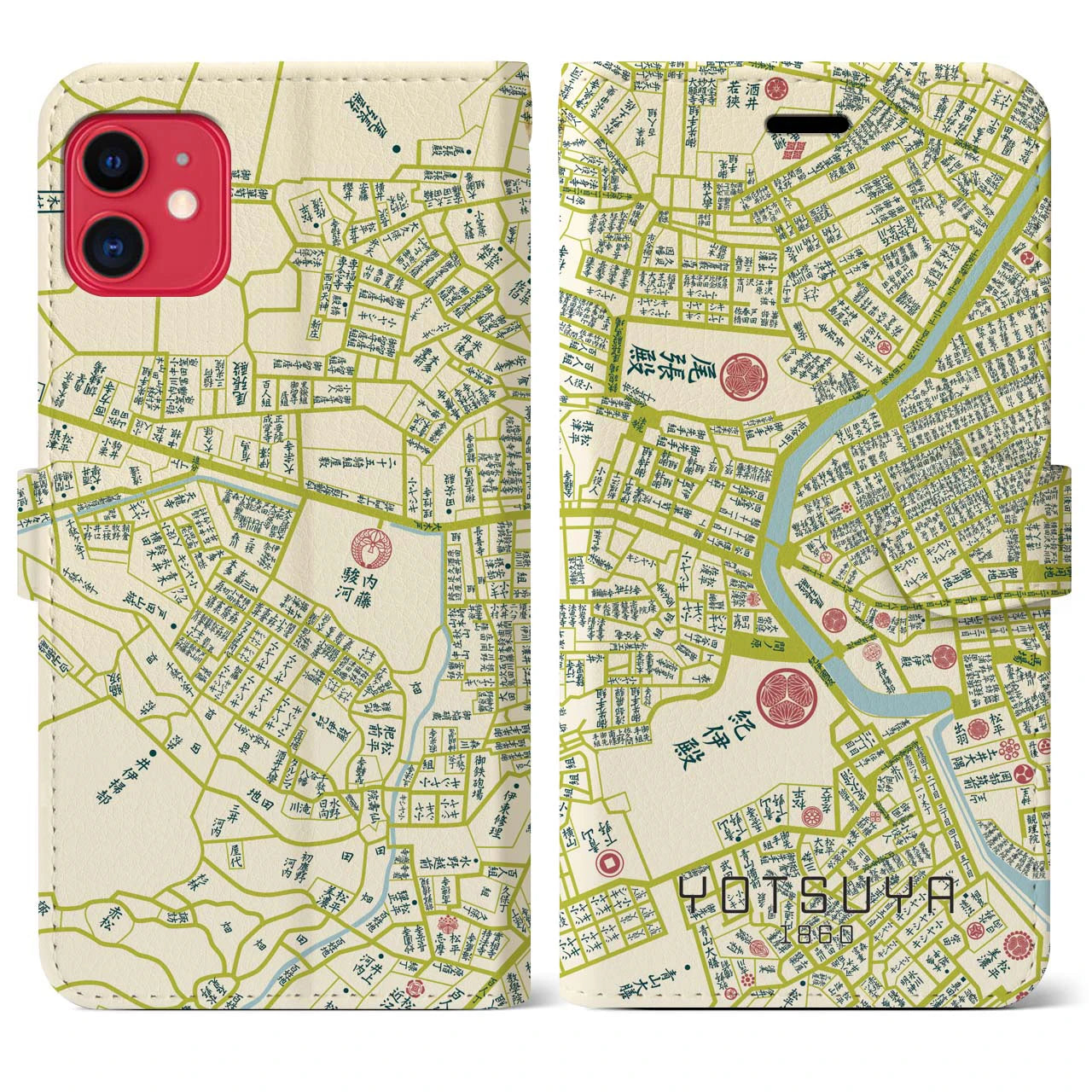 【四ツ谷1860】地図柄iPhoneケース(手帳両面タイプ・ナチュラル)iPhone 11 用