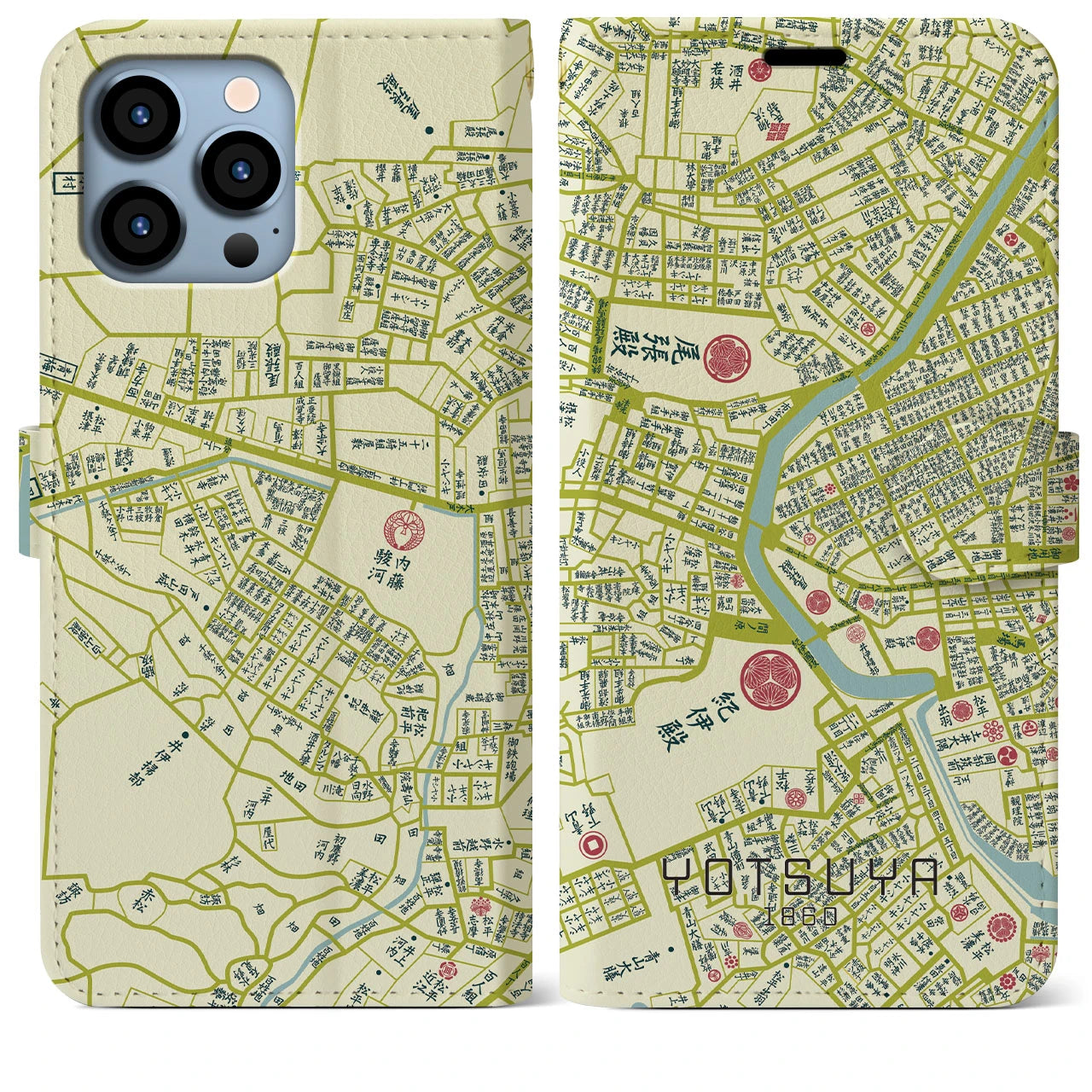【四ツ谷1860】地図柄iPhoneケース(手帳両面タイプ・ナチュラル)iPhone 13 Pro Max 用
