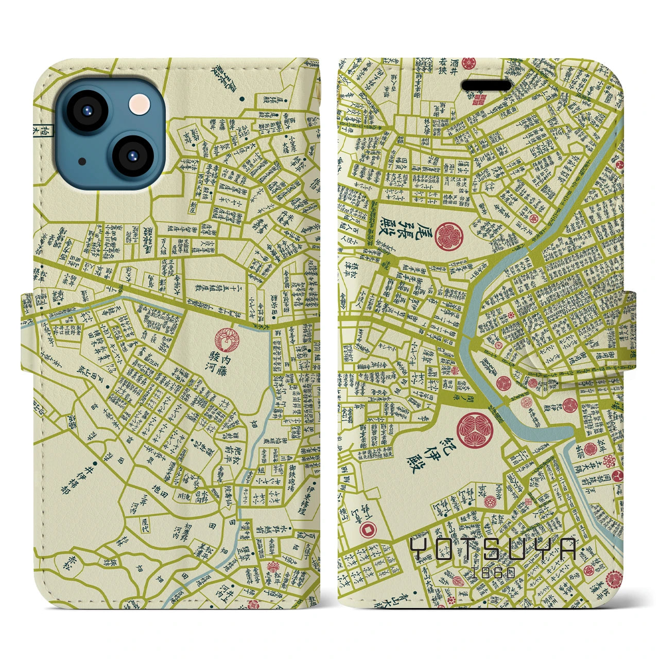 【四ツ谷1860】地図柄iPhoneケース(手帳両面タイプ・ナチュラル)iPhone 13 用
