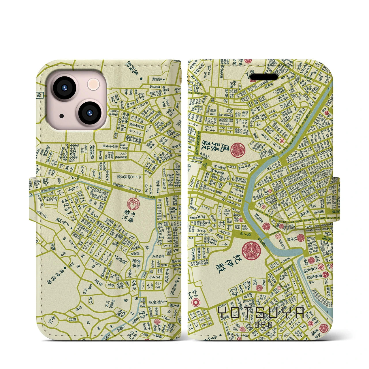 【四ツ谷1860】地図柄iPhoneケース(手帳両面タイプ・ナチュラル)iPhone 13 mini 用