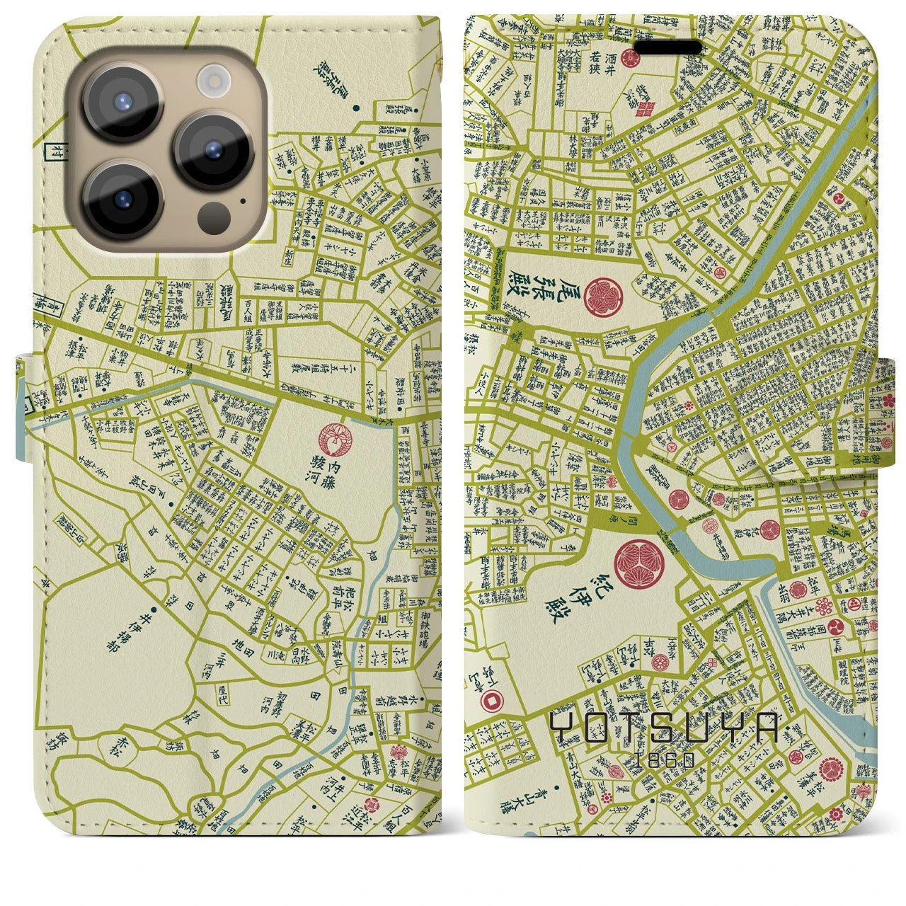 【四ツ谷1860】地図柄iPhoneケース(手帳両面タイプ・ナチュラル)iPhone 14 Pro Max 用