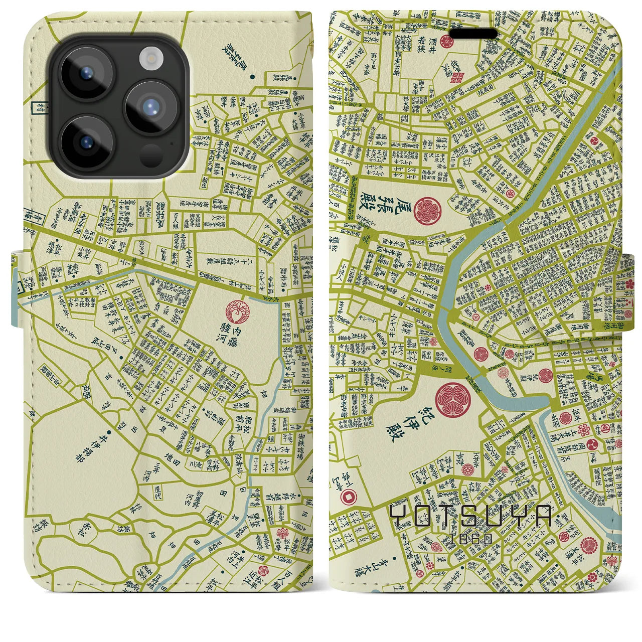 【四ツ谷1860】地図柄iPhoneケース(手帳両面タイプ・ナチュラル)iPhone 15 Pro Max 用