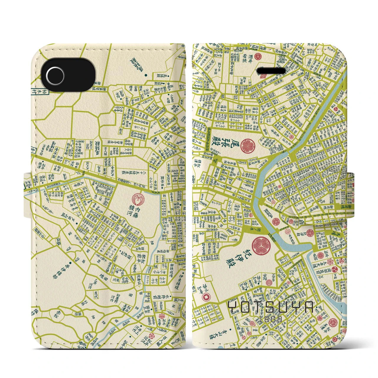 【四ツ谷1860】地図柄iPhoneケース(手帳両面タイプ・ナチュラル)iPhone SE(第3 / 第2世代) / 8 / 7 / 6s / 6 用