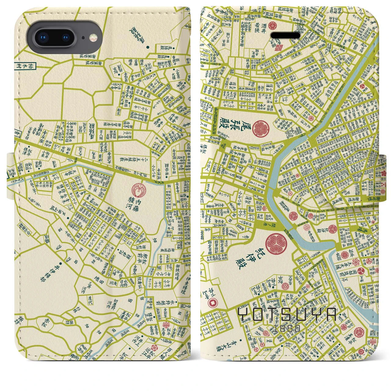 【四ツ谷1860】地図柄iPhoneケース(手帳両面タイプ・ナチュラル)iPhone 8Plus /7Plus / 6sPlus / 6Plus 用