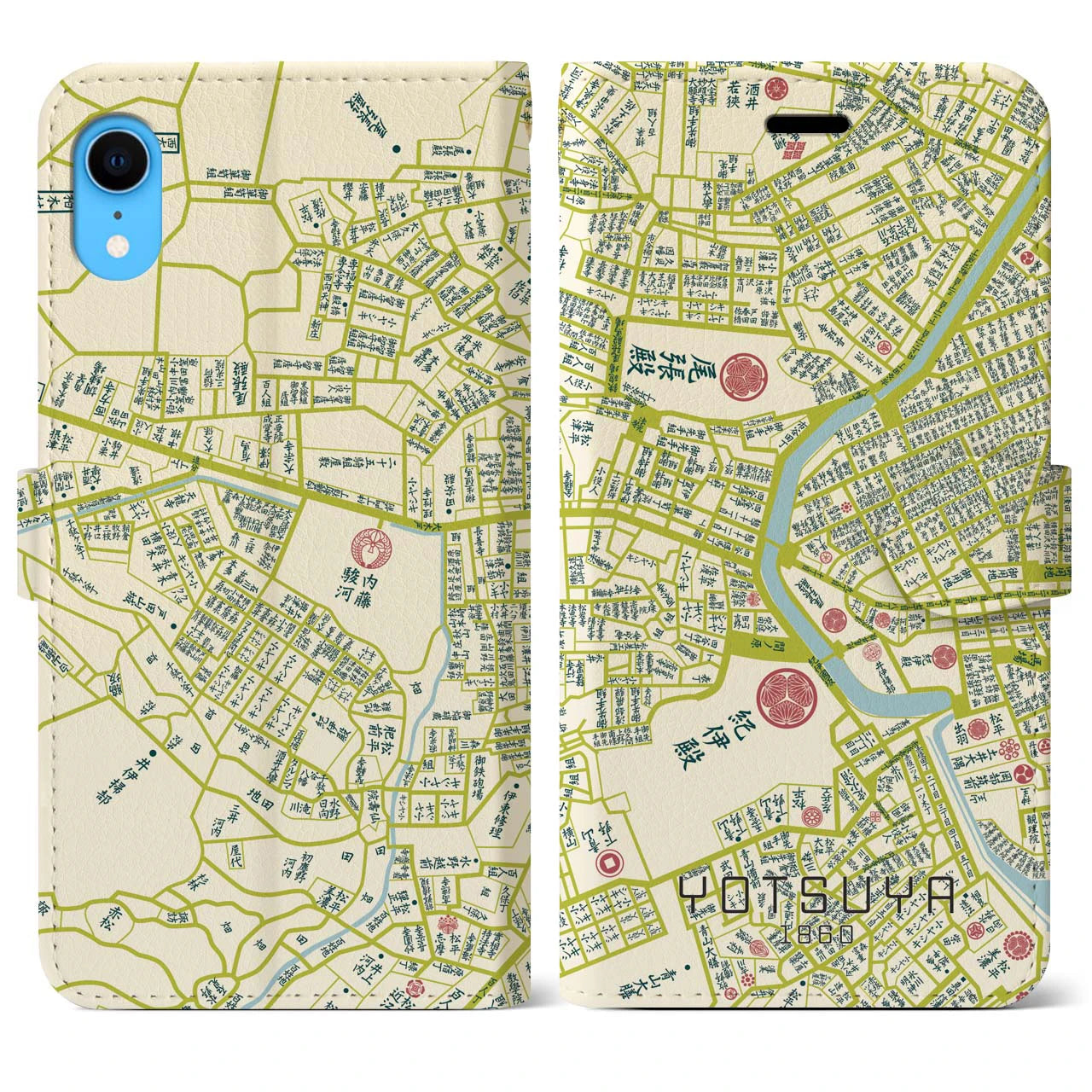 【四ツ谷1860】地図柄iPhoneケース(手帳両面タイプ・ナチュラル)iPhone XR 用