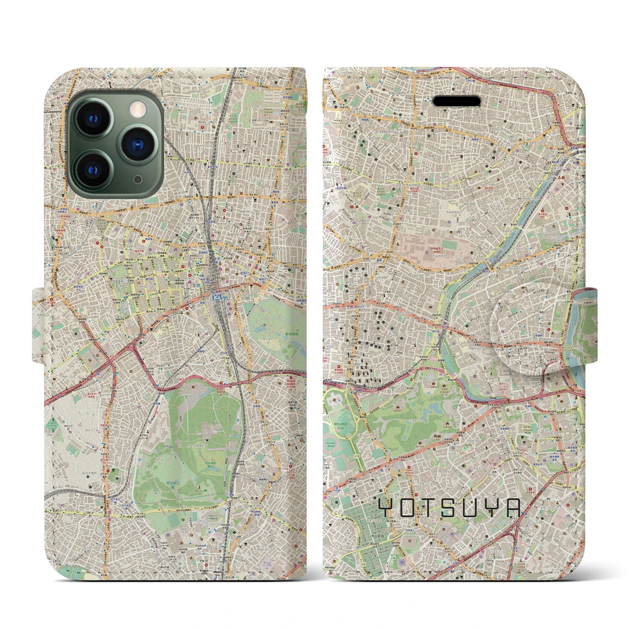 【四ツ谷(東京都)】地図柄iPhoneケース(手帳タイプ)ナチュラル・iPhone 11 Pro 用