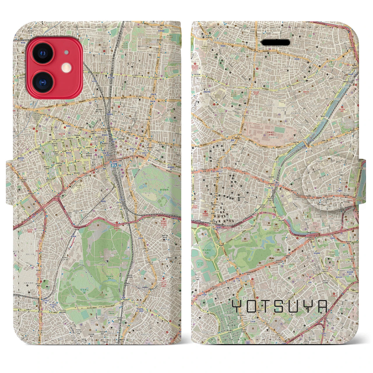 【四ツ谷(東京都)】地図柄iPhoneケース(手帳タイプ)ナチュラル・iPhone 11 用