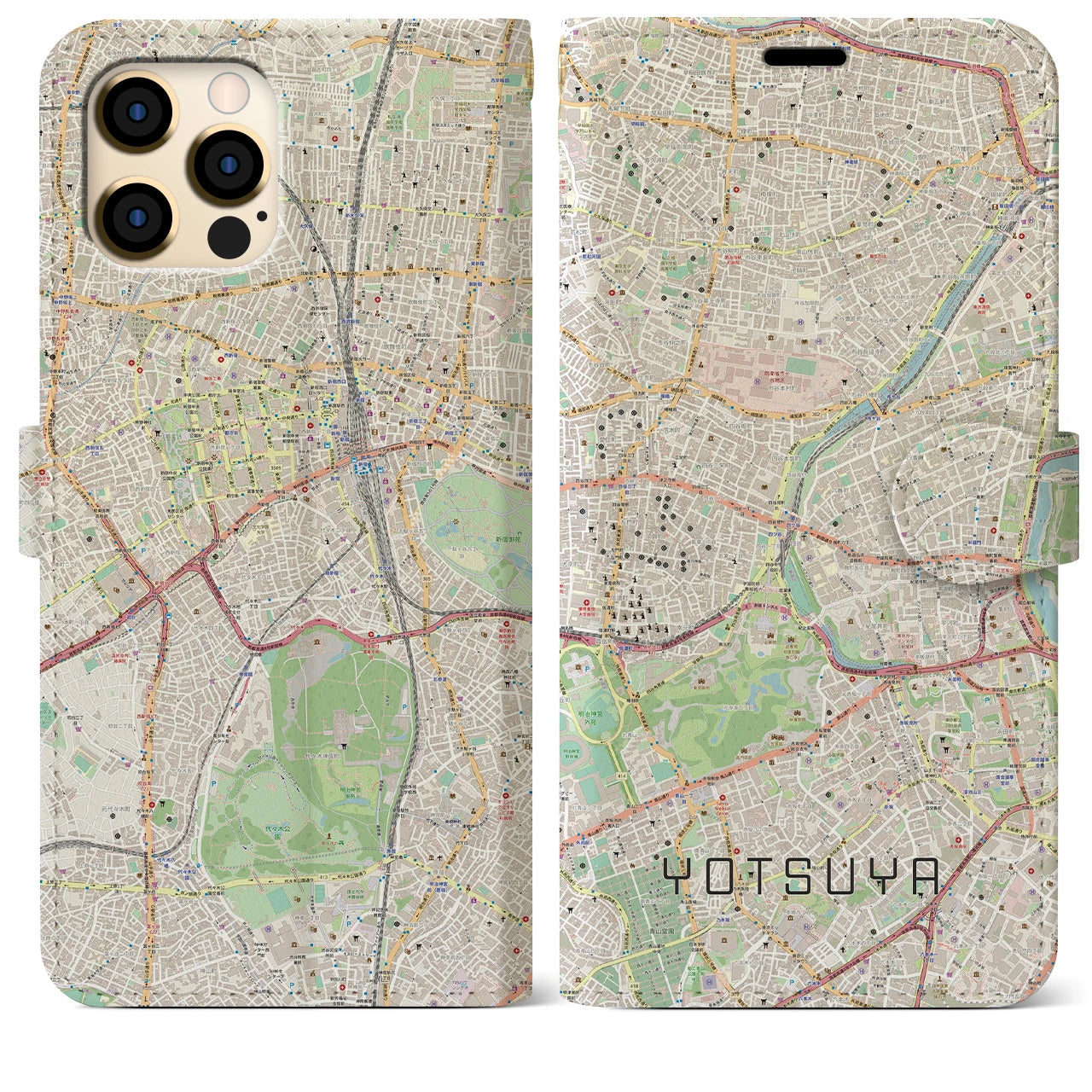 【四ツ谷(東京都)】地図柄iPhoneケース(手帳タイプ)ナチュラル・iPhone 12 Pro Max 用