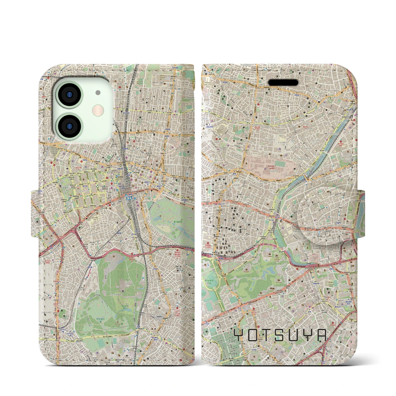 【四ツ谷(東京都)】地図柄iPhoneケース(手帳タイプ)ナチュラル・iPhone 12 mini 用