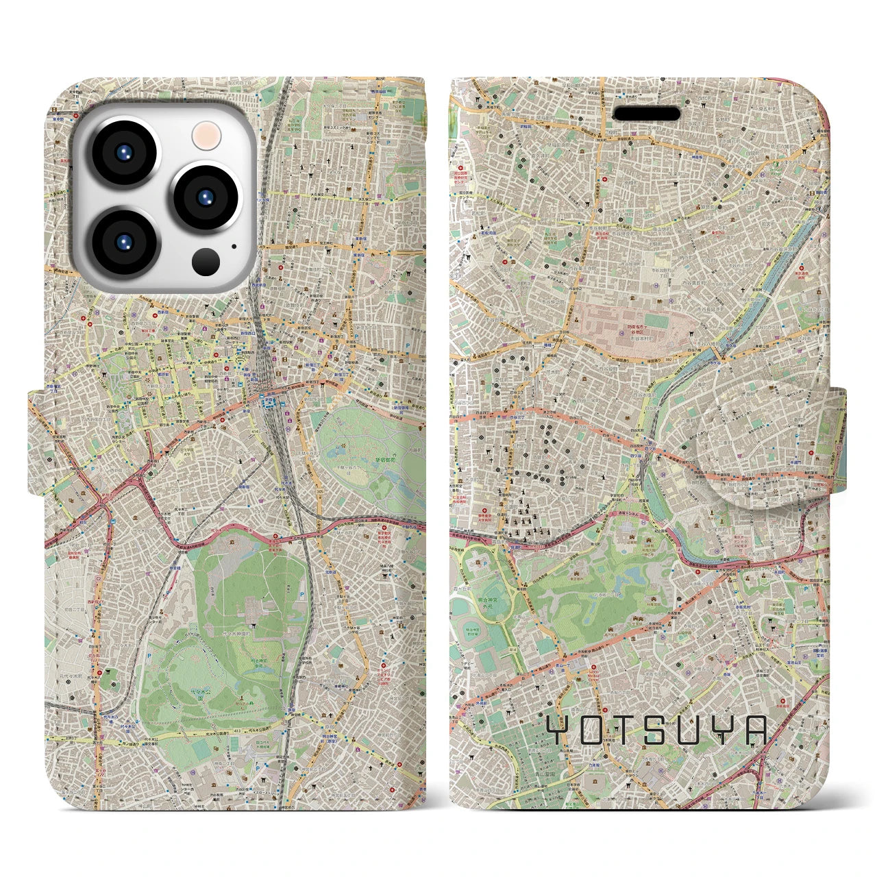 【四ツ谷(東京都)】地図柄iPhoneケース(手帳タイプ)ナチュラル・iPhone 13 Pro 用