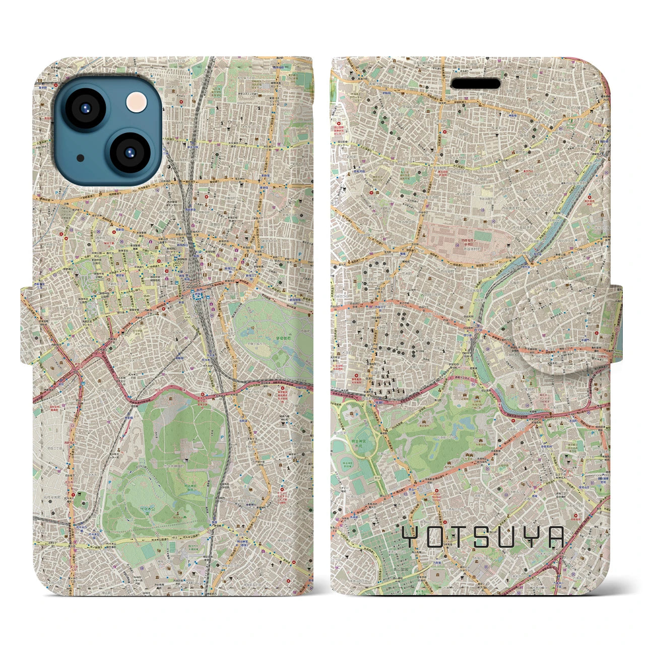 【四ツ谷(東京都)】地図柄iPhoneケース(手帳タイプ)ナチュラル・iPhone 13 用