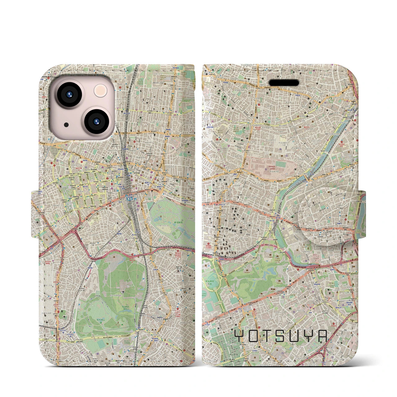 【四ツ谷(東京都)】地図柄iPhoneケース(手帳タイプ)ナチュラル・iPhone 13 mini 用