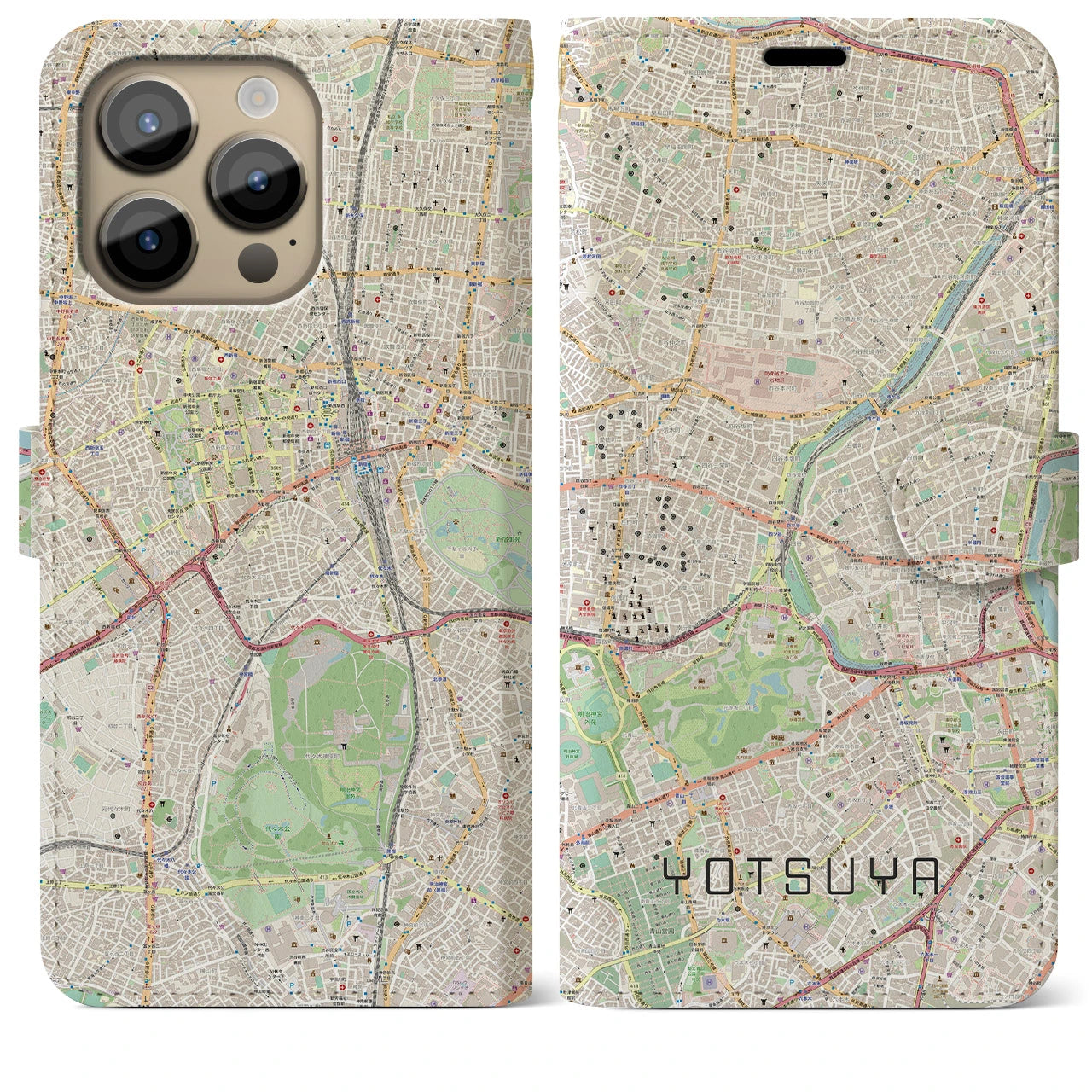 【四ツ谷(東京都)】地図柄iPhoneケース(手帳タイプ)ナチュラル・iPhone 14 Pro Max 用