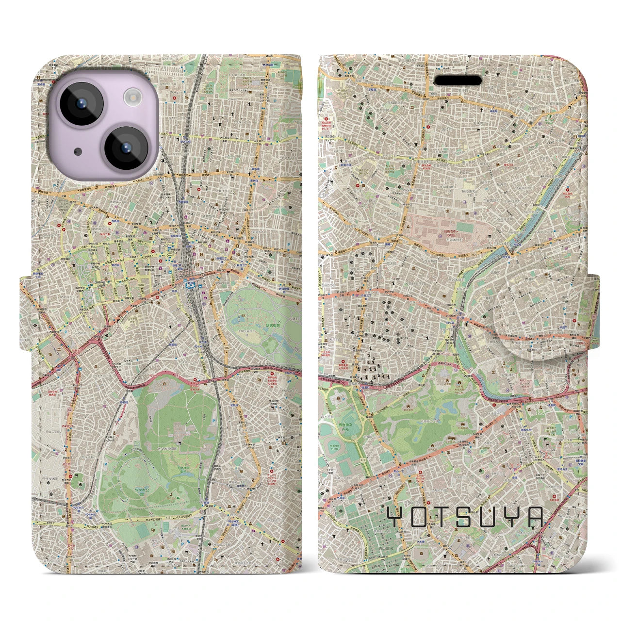 【四ツ谷(東京都)】地図柄iPhoneケース(手帳タイプ)ナチュラル・iPhone 14 用