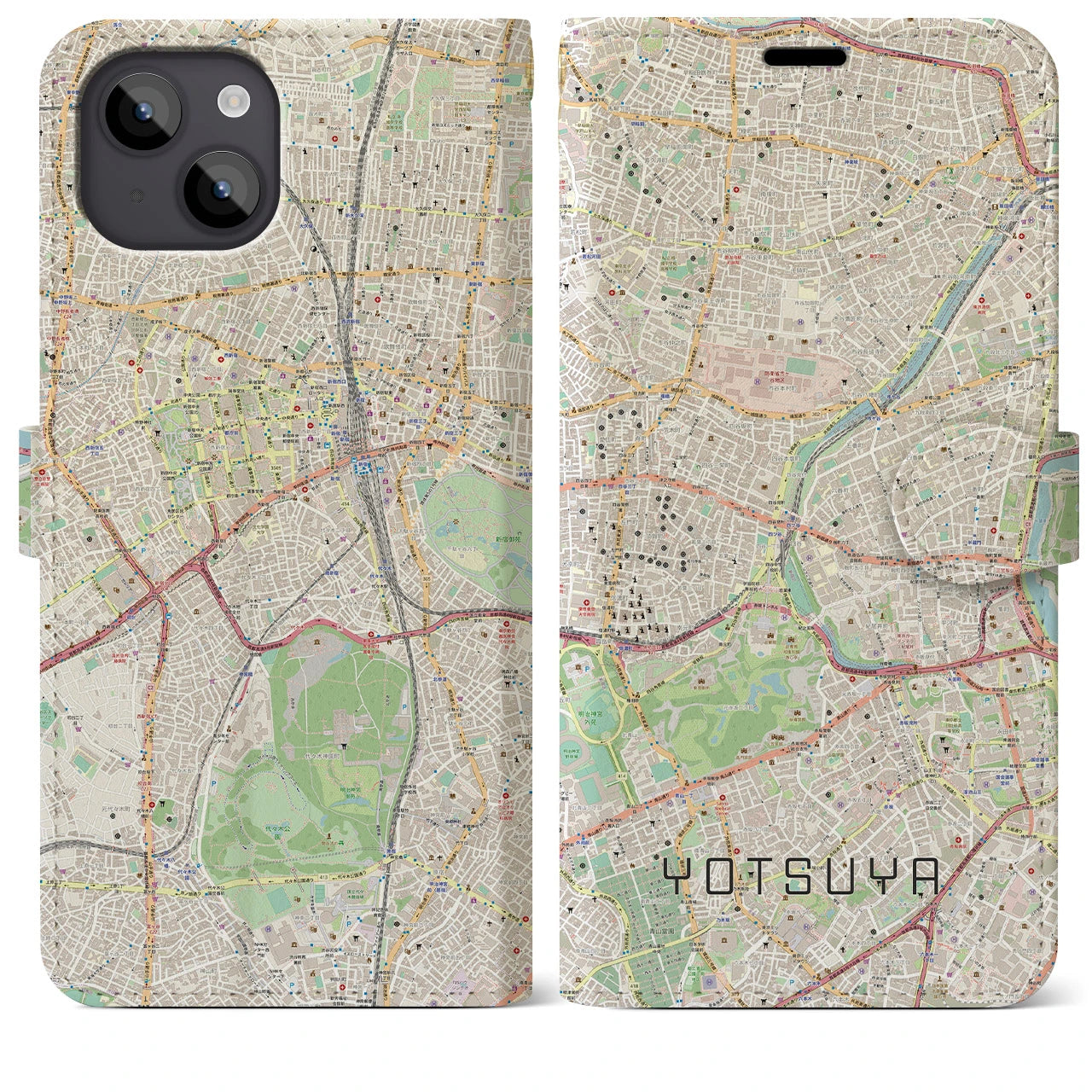 【四ツ谷(東京都)】地図柄iPhoneケース(手帳タイプ)ナチュラル・iPhone 14 Plus 用