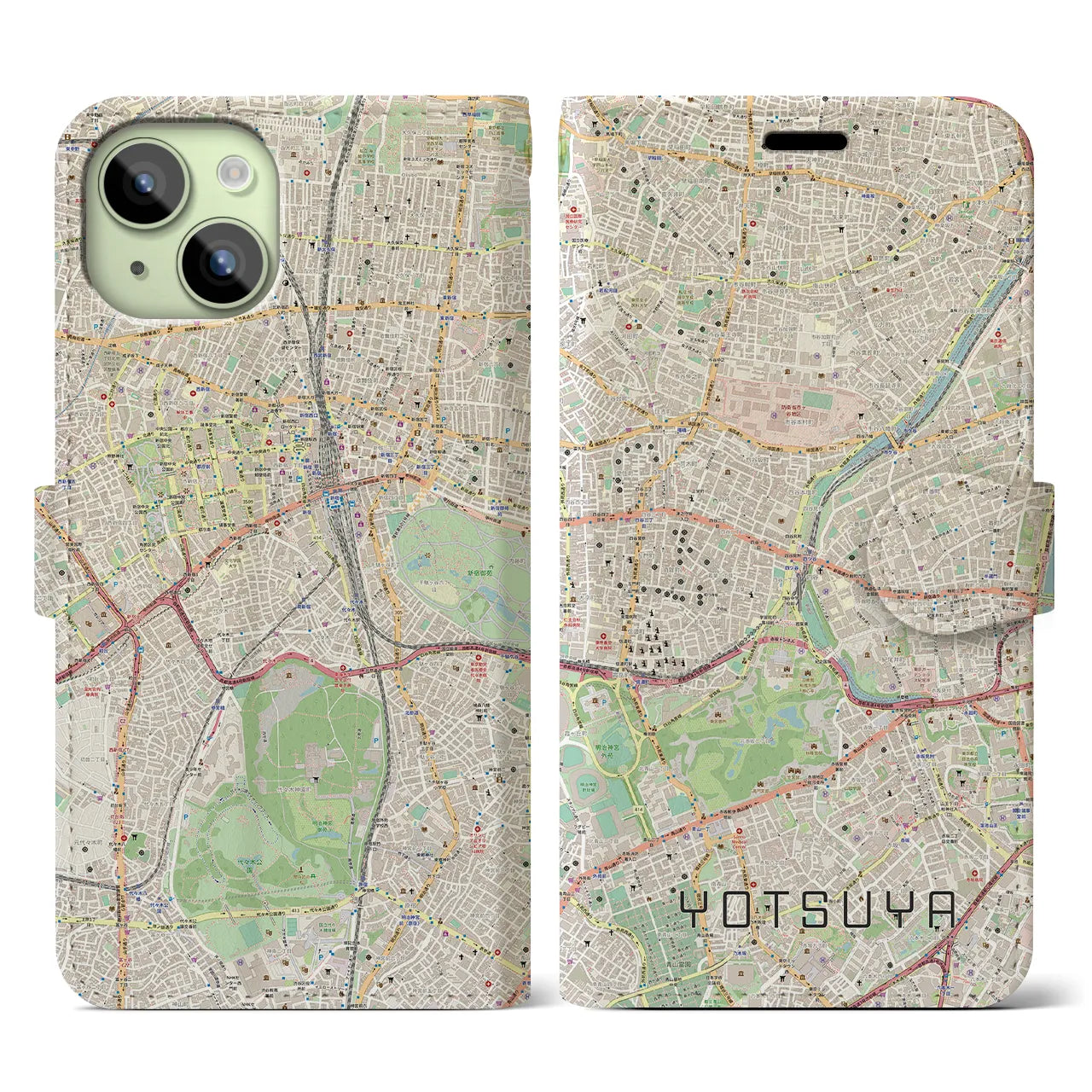【四ツ谷(東京都)】地図柄iPhoneケース(手帳タイプ)ナチュラル・iPhone 15 用