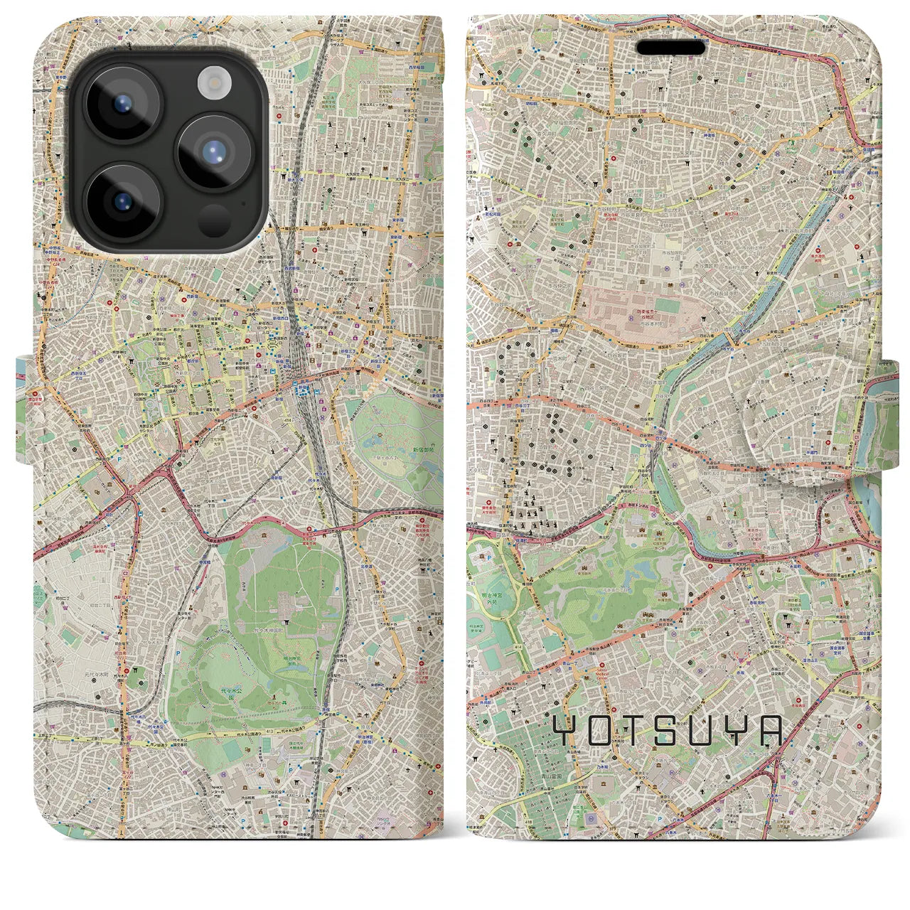 【四ツ谷(東京都)】地図柄iPhoneケース(手帳タイプ)ナチュラル・iPhone 15 Pro Max 用
